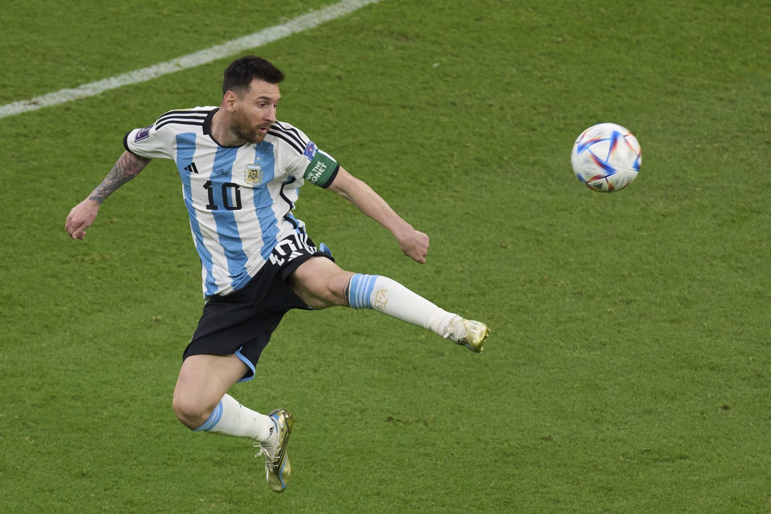 Argentina koondise ründaja Lionel Messi 26. novembril 2022 Dohas Lusaili staadionil MMi kohtumises Mehhikoga. Argentina alistas Mehhiko 2:0