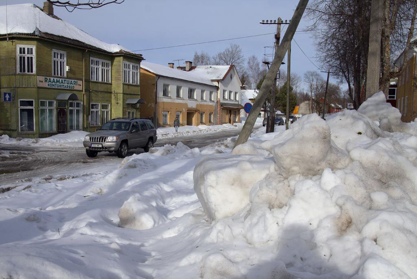 Lumehunnikud keset Vändra alevit Vanal tänaval, mis on üks asula peatänavaid.