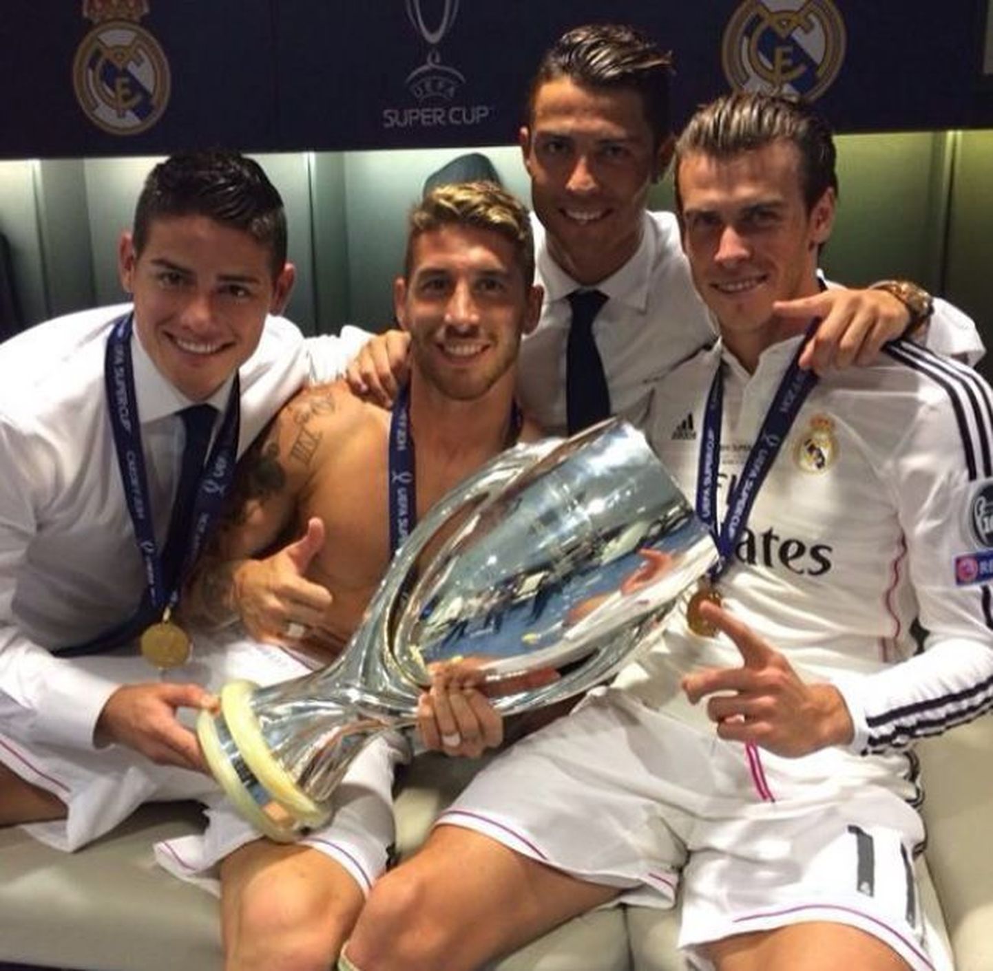 Madridi Reali meeskonna staarid: (vasakult) James Rodriguez, Sergio Ramos, Cristiano Ronaldo, Gareth Bale.