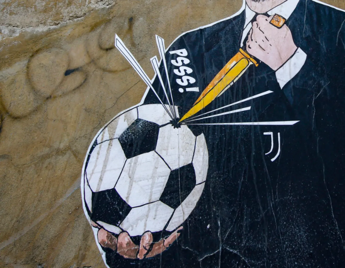 Osa tänavakunstnik Laika MCMLIV joonistusest ühe Roomas asuva maja seinal, mis kujutab Superliiga üht loojat, Torino Juventuse presidenti Andrea Agnellit.
