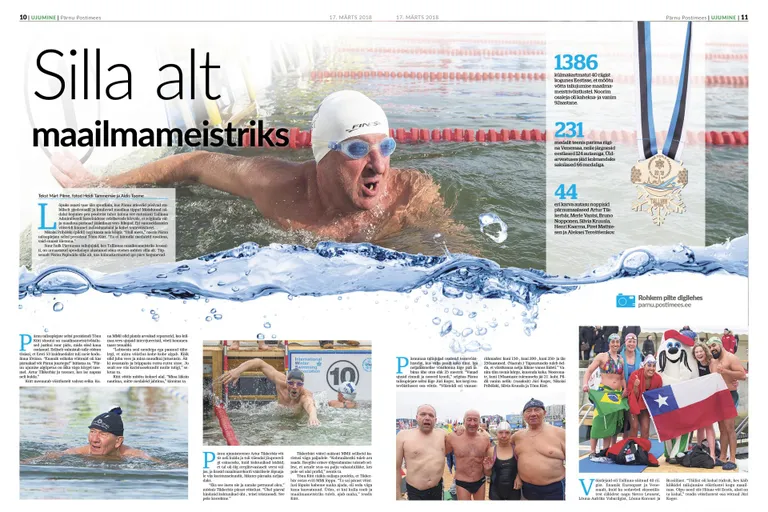 Pärnu Postimehes mullu 17. märtsil ilmunud loo “Silla alt maailmameistriks“ kujundus.