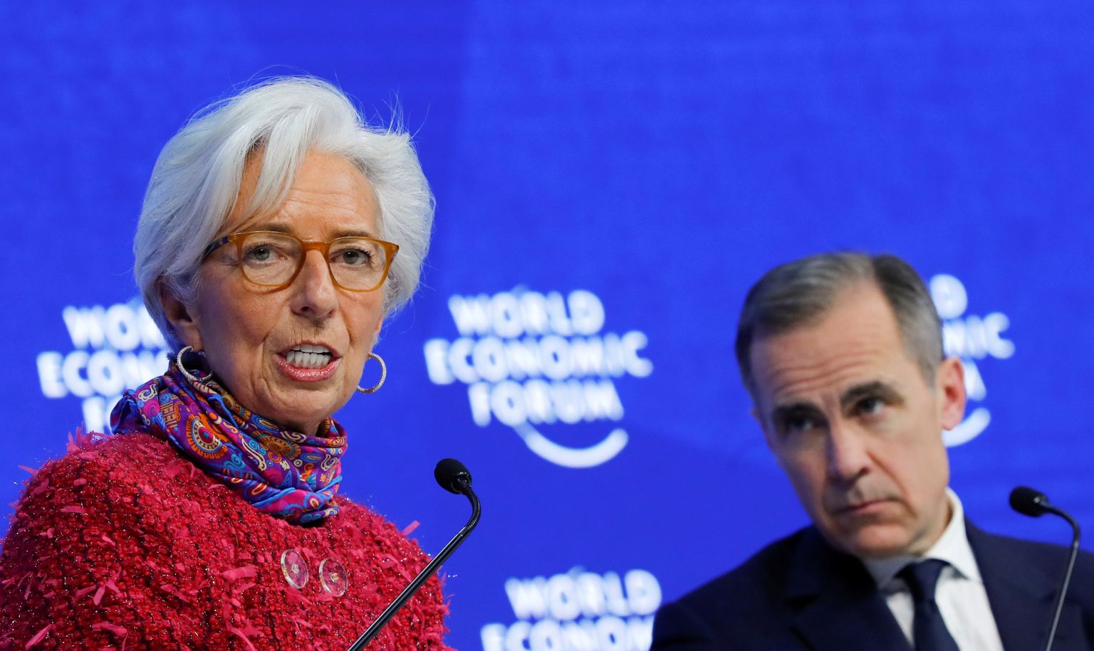Rahvusvahelise valuutafondi juht Christine Lagarde ja Suurbritannia keskpanga juht Mark Carney Davosi majandusfoorumil.