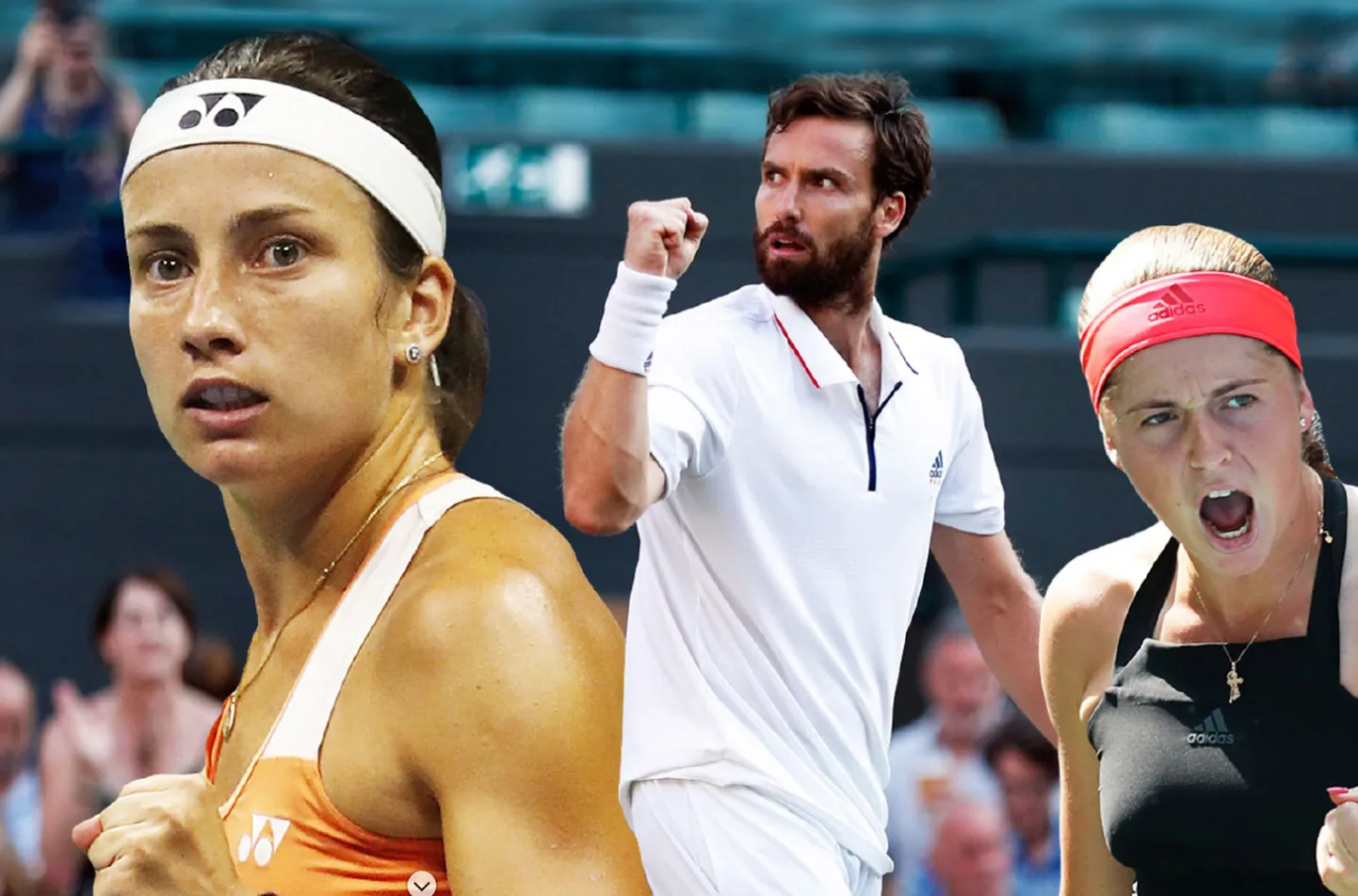 Anastasija Sevastova (no kreisās), Ernests Gulbis un Aļona Ostapenko