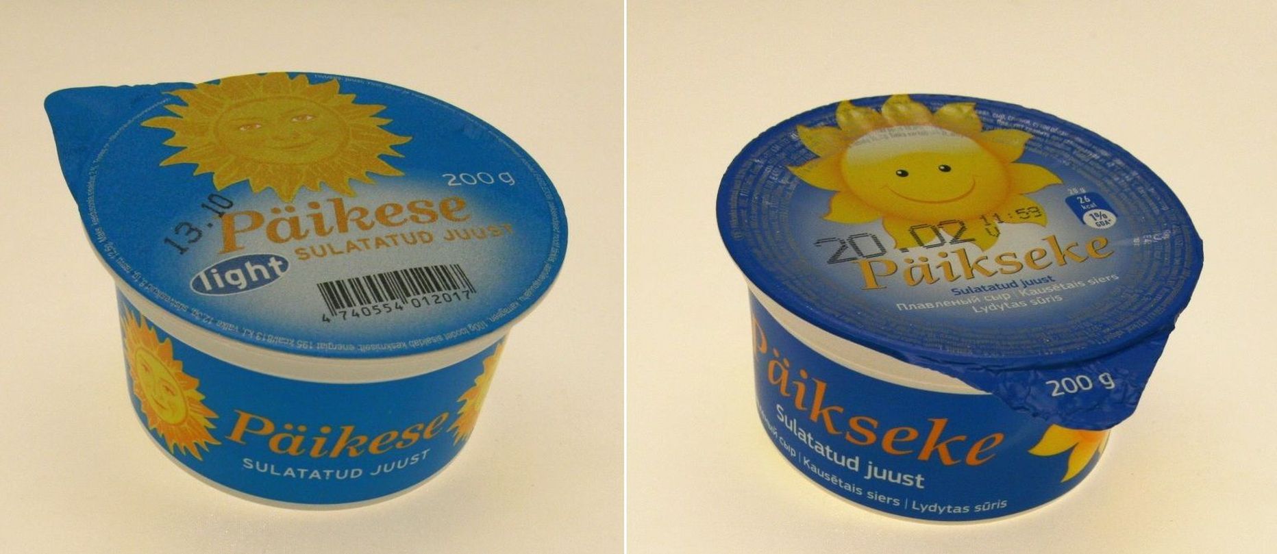 Tere Päiksekese sulatatud juustu pakendit ei suuda kogenematu silm Estoveri Päikese sulatatud juustu topsist eristada.