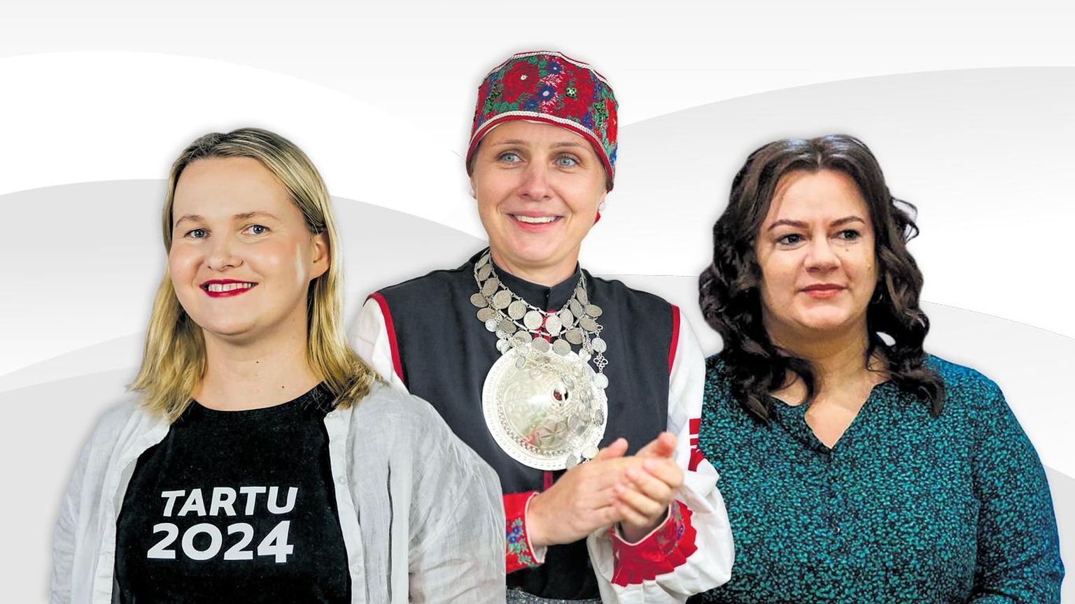 Kultuuripealinna Tartu 2024 Lõuna-Eesti koordinaator Annela Laaneots (vasakult), ülemsootska Anzelika Gomozova ja Valga vallavanem Monika Rogenbaum.