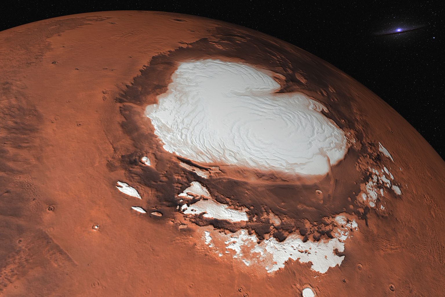 NASA avaldatud foto Marsi põhjapoolusest süsihappelumega