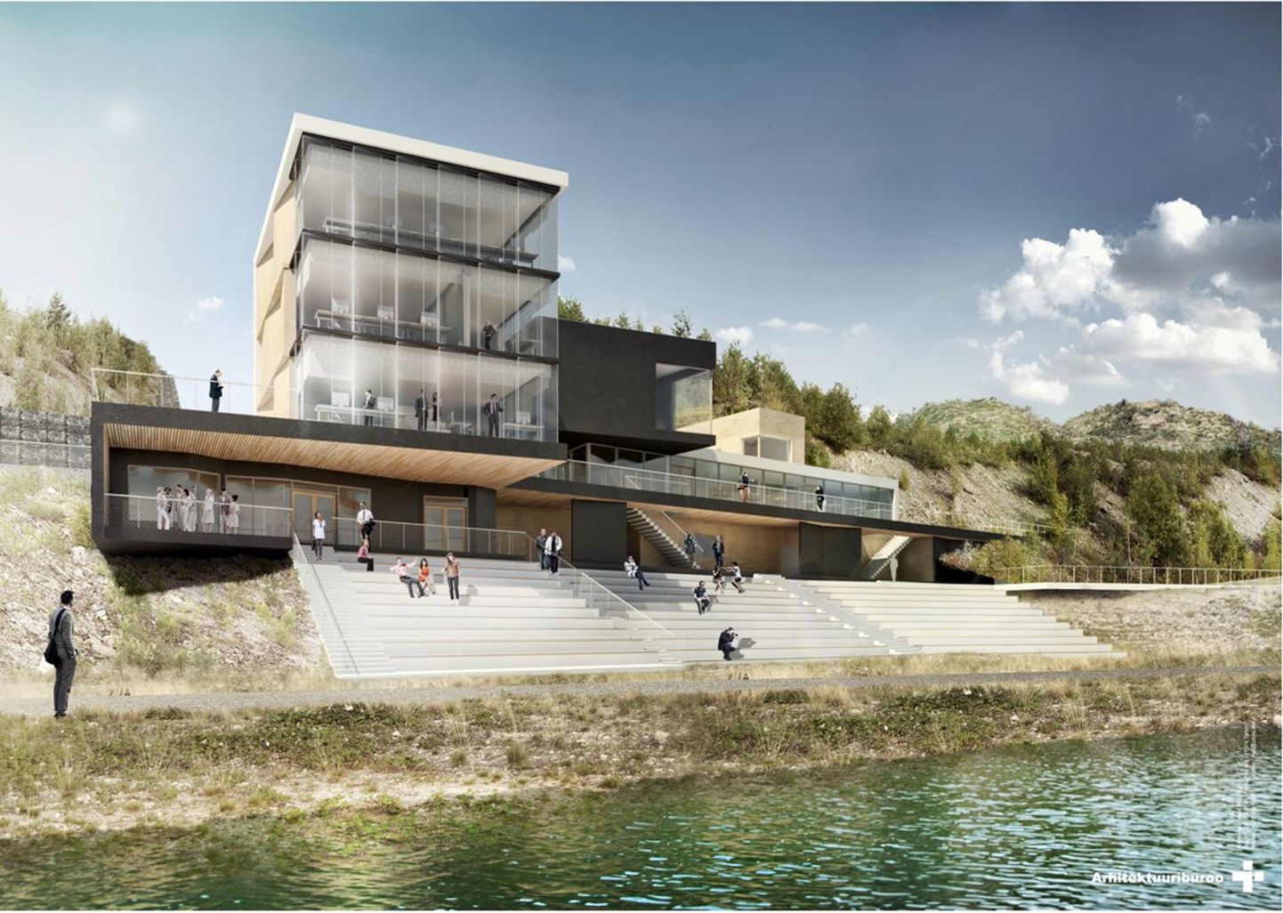 На эскизе, выполненном в 2017 году, изображено главное здание Айдуского центра водного спорта во всей своей красе. Реальность поначалу будет намного скромнее.