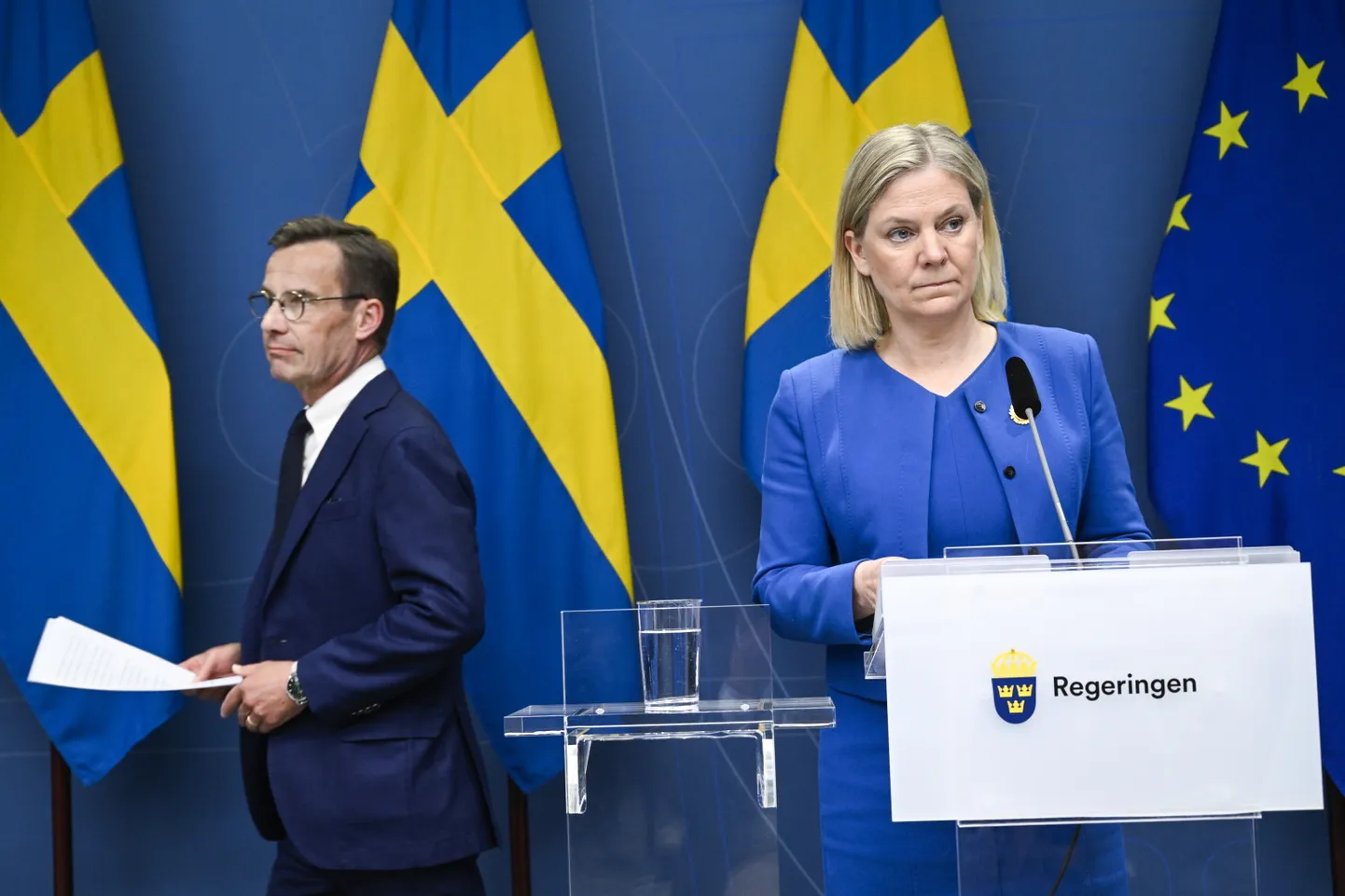 Rootsi peaminister Magdalena Andersson (paremal) ja mõõdukate juht Ulf Kristersson.