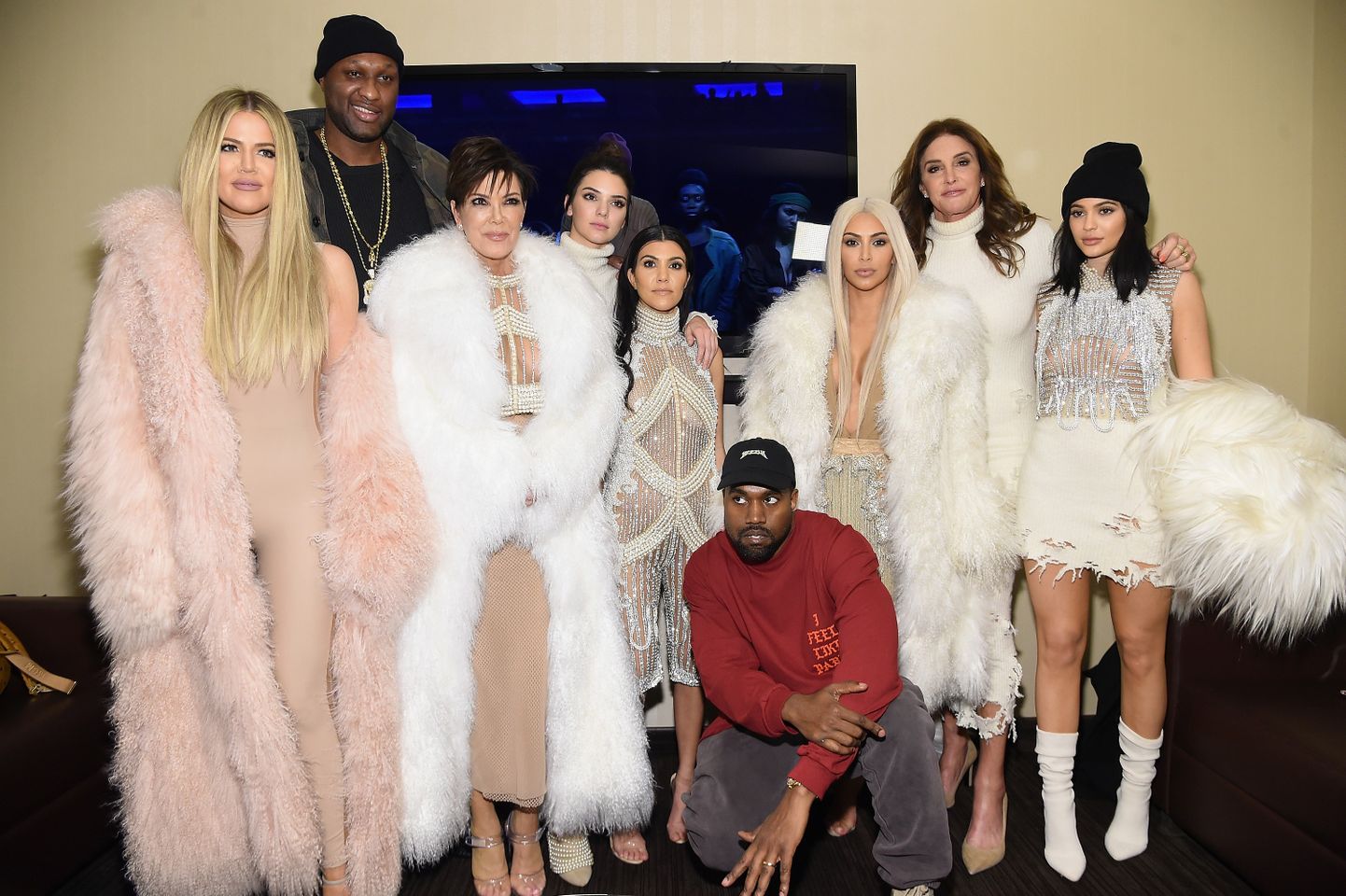 Khloe Kardashian, Lamar Odom, Kris Jenner, Kendall Jenner, Kourtney Kardashian, Kanye West, Kim Kardashian, Caitlin Jenner,Kylie Jenner ja Kanye West 2016.