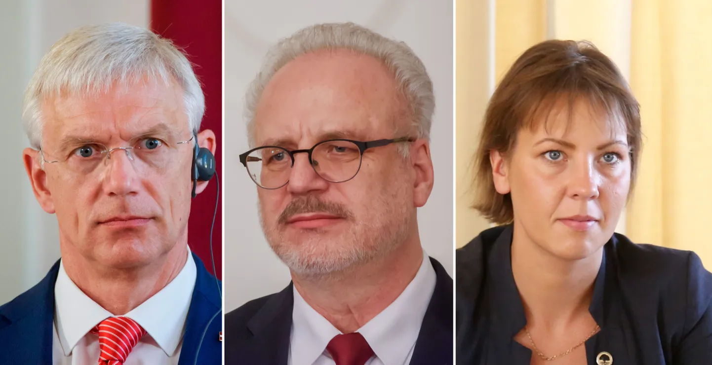 Ministru prezidents Krišjānis Kariņš, Valsts prezidents Egils Levits, izglītības un zinātnes ministre Anita Muižniece