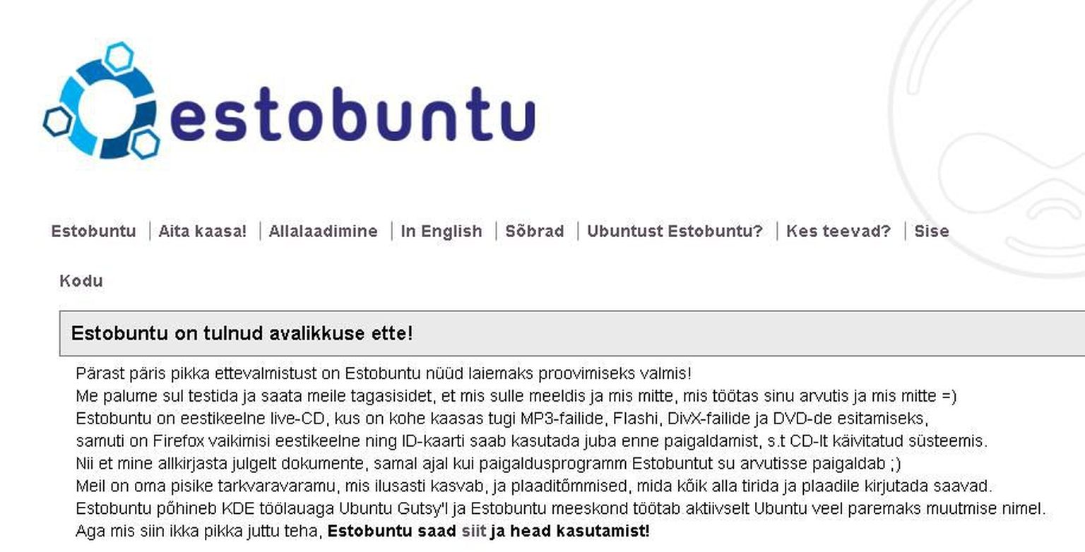Fragment veebilehelt estobuntu.org.