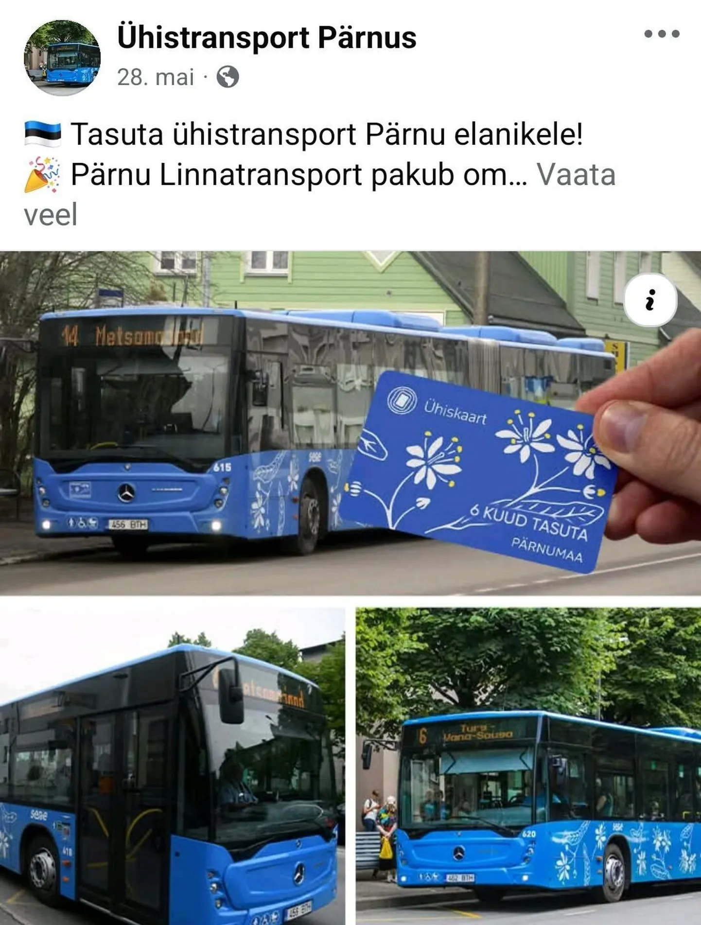 Petturid suunavad Facebookis inimesi klikkima tundmatul lingil ja ostma uskumatult odavat transpordi ühiskaarti. Tegelikult ei ole Pärnumaa ühistranspordikeskusel (just see on õige nimekuju) Facebookis kontot.