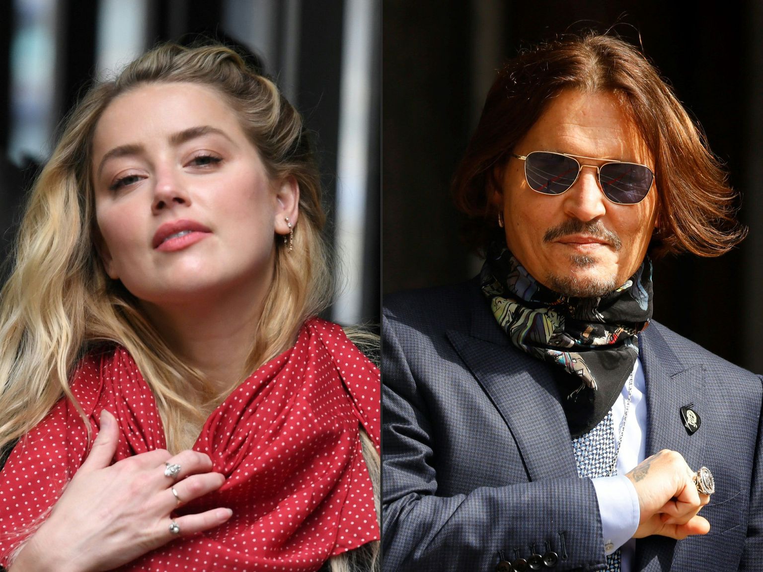 Amber Heard ja Johnny Depp 2020 kohtust lahkumas.