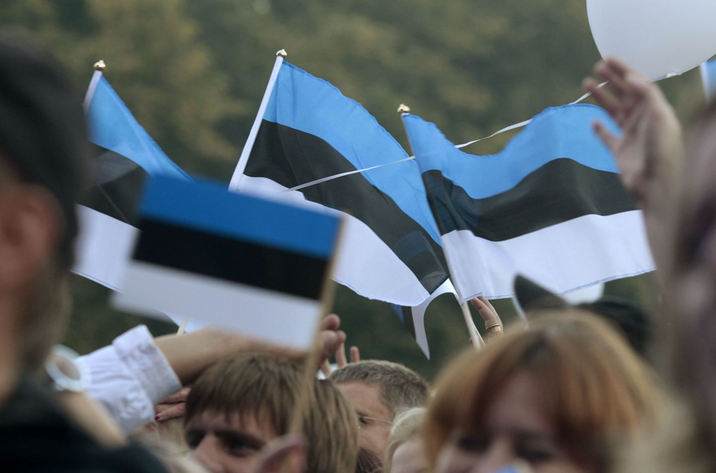 Inimesed Eesti lippudega.