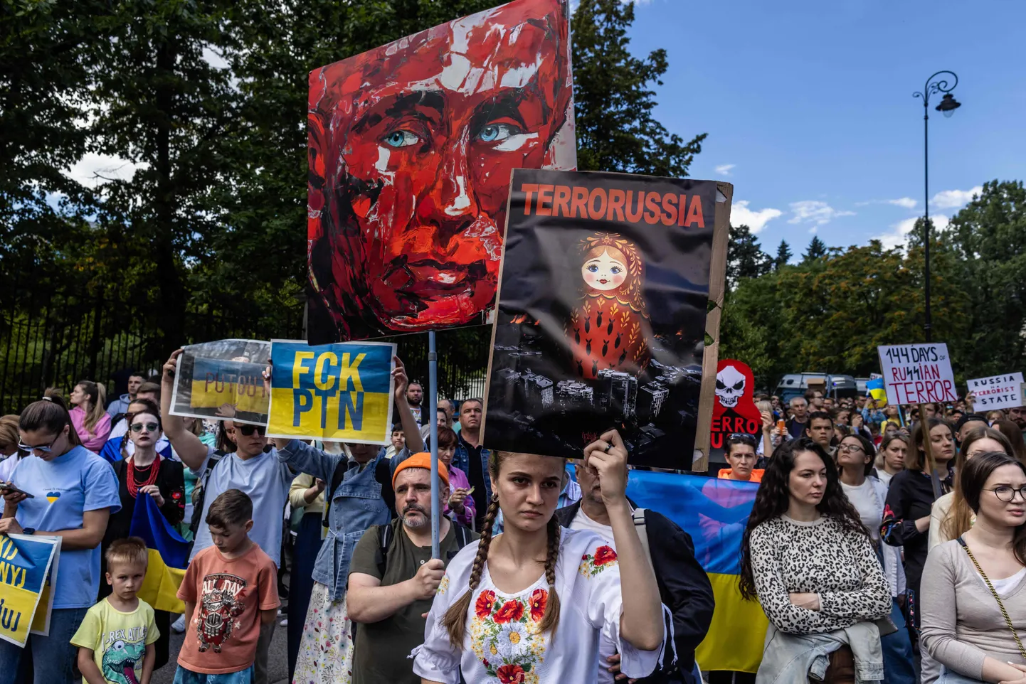 Demonstrācija pie Krievijas vēstniecības Varšavā 2022. gada 17. jūlijā