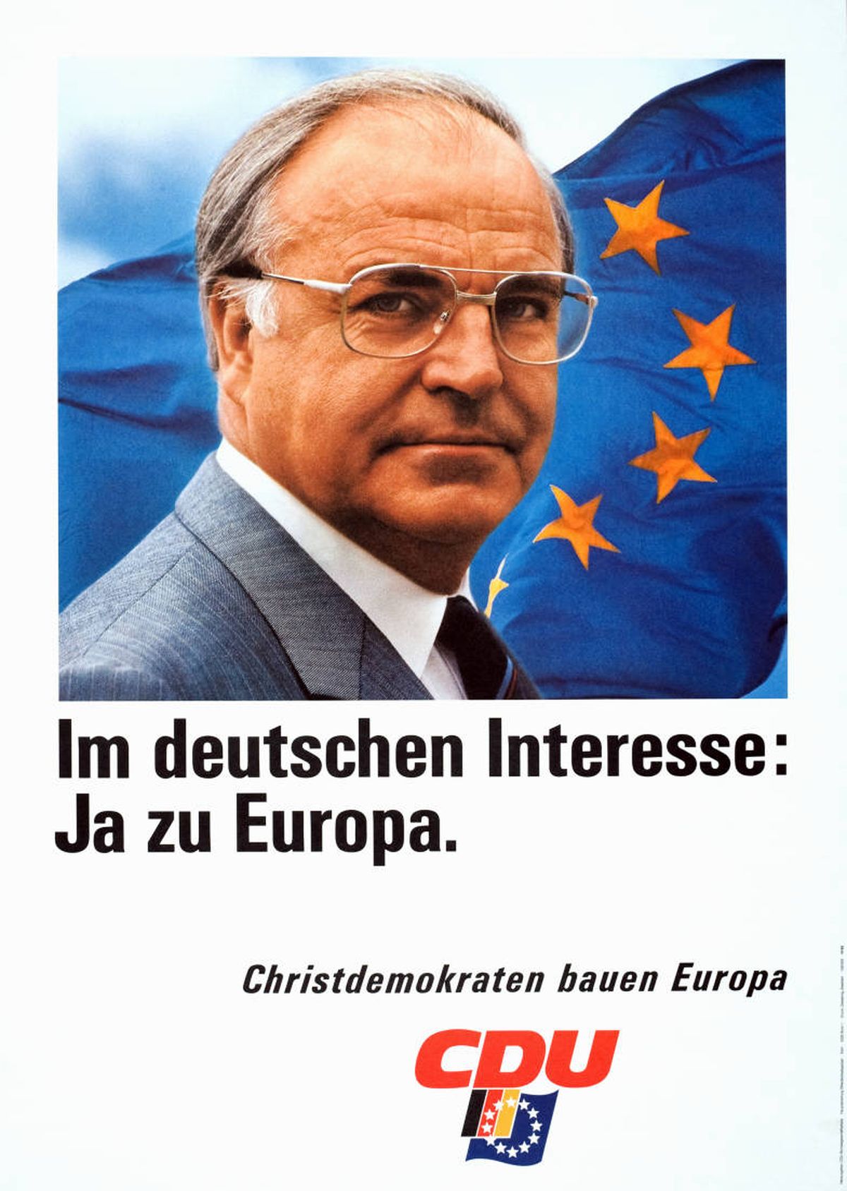 Канцлер Христианско-демократического союза Германии (ХДС) Гельмут Коль призывает избирателей поддержать свою партию на европейских выборах 1989 года.