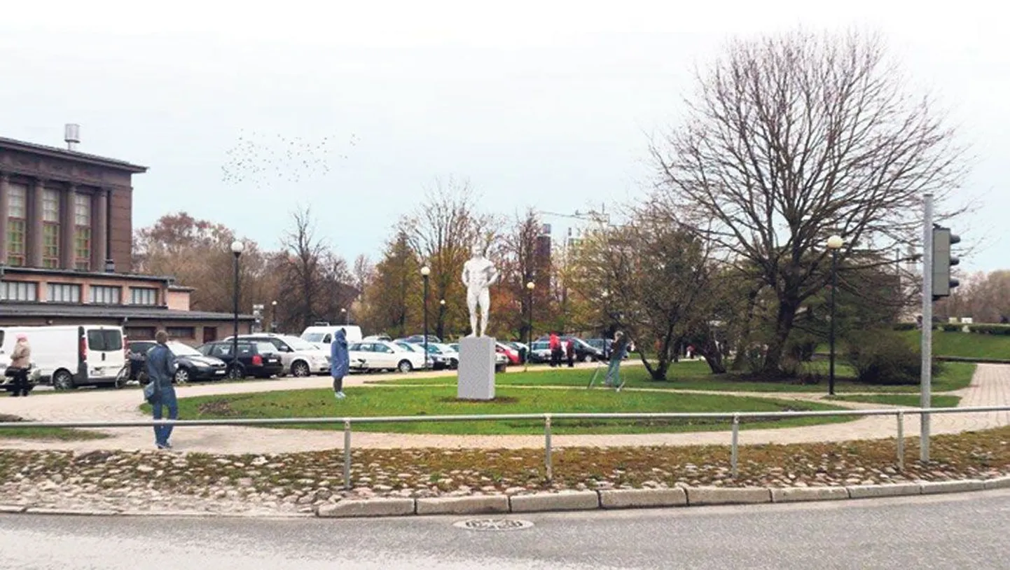 Algatusrühma fotomontaaž, mis näitab Georg Hackenschmidti ausamba võimalikku asukohta. Monument pildil on illustratiivse tähendusega, ausamba lõplik kavand on skulptoril veel tegemata.