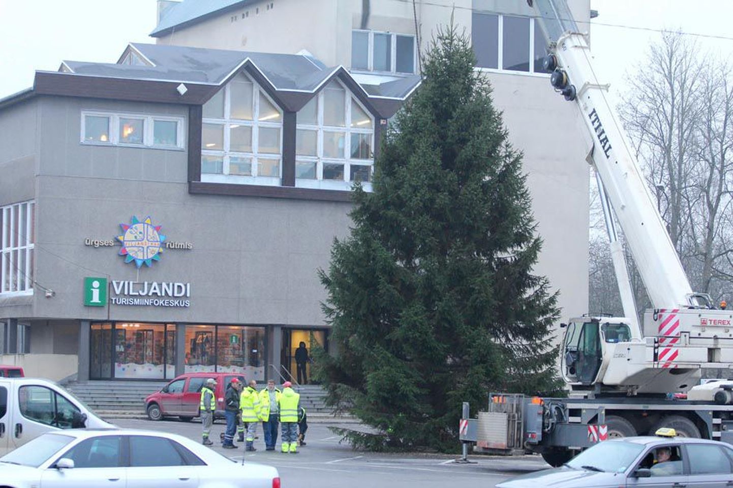 Eile Suure-Jaanist kohale toodud jõulupuu ehitakse lähipäevadel.
