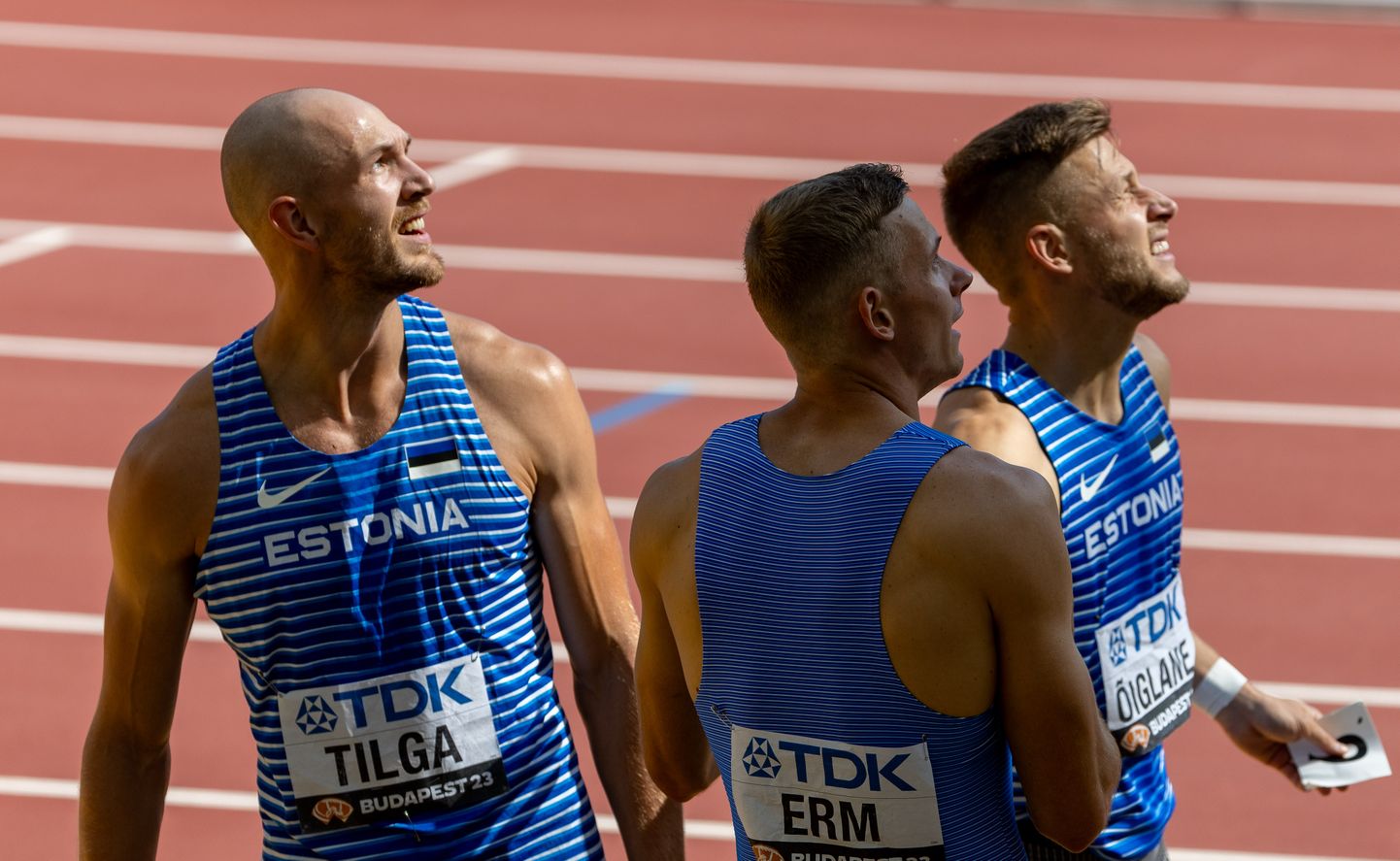 Eesti kümnevõistlejad olid Budapesti MMil heas hoos. Vasakult: Karel Tilga, Johannes Erm ja Janek Õiglane.