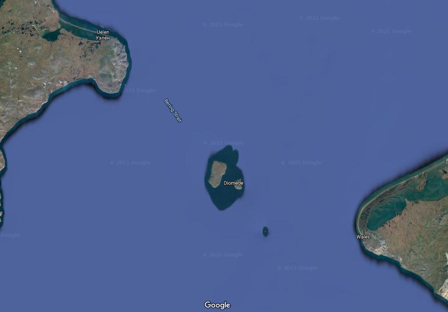 Beringi väina Dimidi saared, üks kuulub Venemaale, teine Ameerikale.
