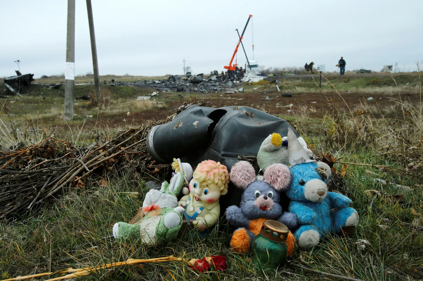 Mänguasjad lennu MH17 allatulistamise koha juures.