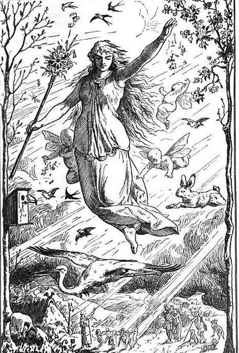 19. sajandi illustratsioon germaani kevadejumalannast Eostrest
