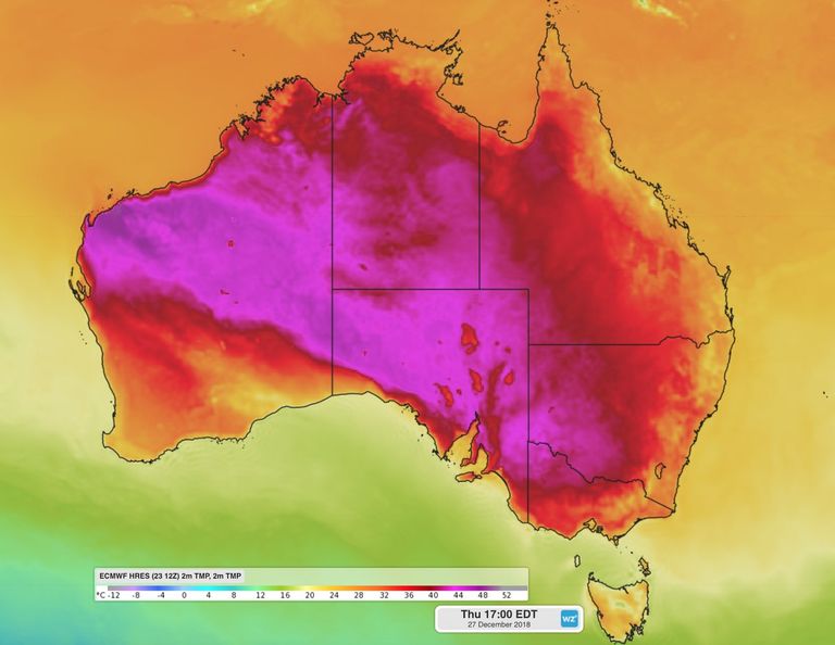 Kaart, mis näitab Austraalia piirkondade temperatuure