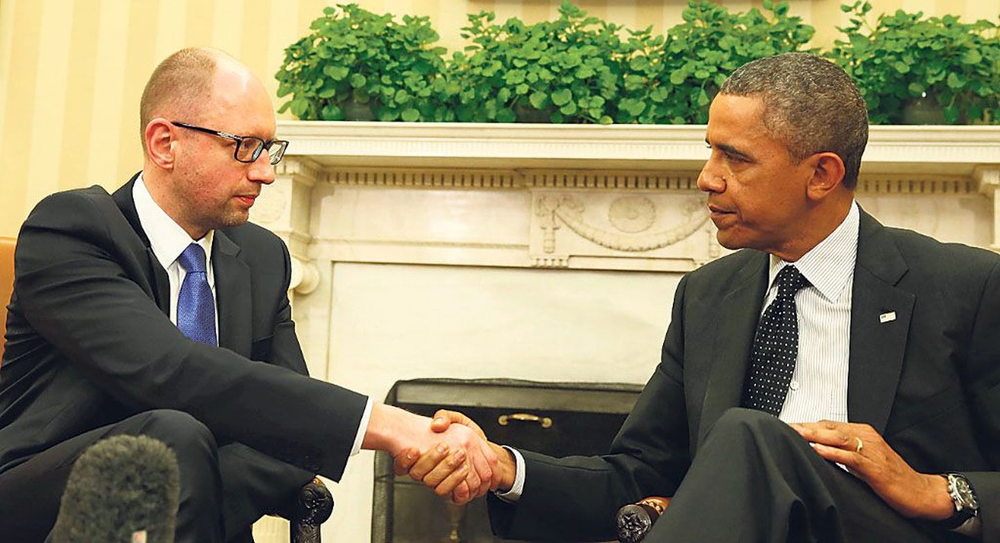 Ukraina peaminister Arseni Jatsenjuk ja USA president Barack Obama Valges Majas.