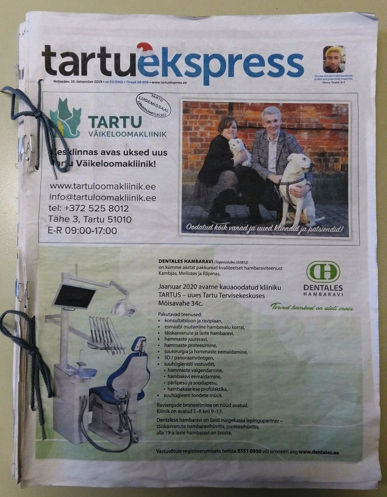 19. detsembril 2019 ilmunud Tartu Ekspress nr 43 (542) on selle väljaande seni viimane trükitud number. Pildistatud Tartu linnaraamatukogu lugemissaalis.