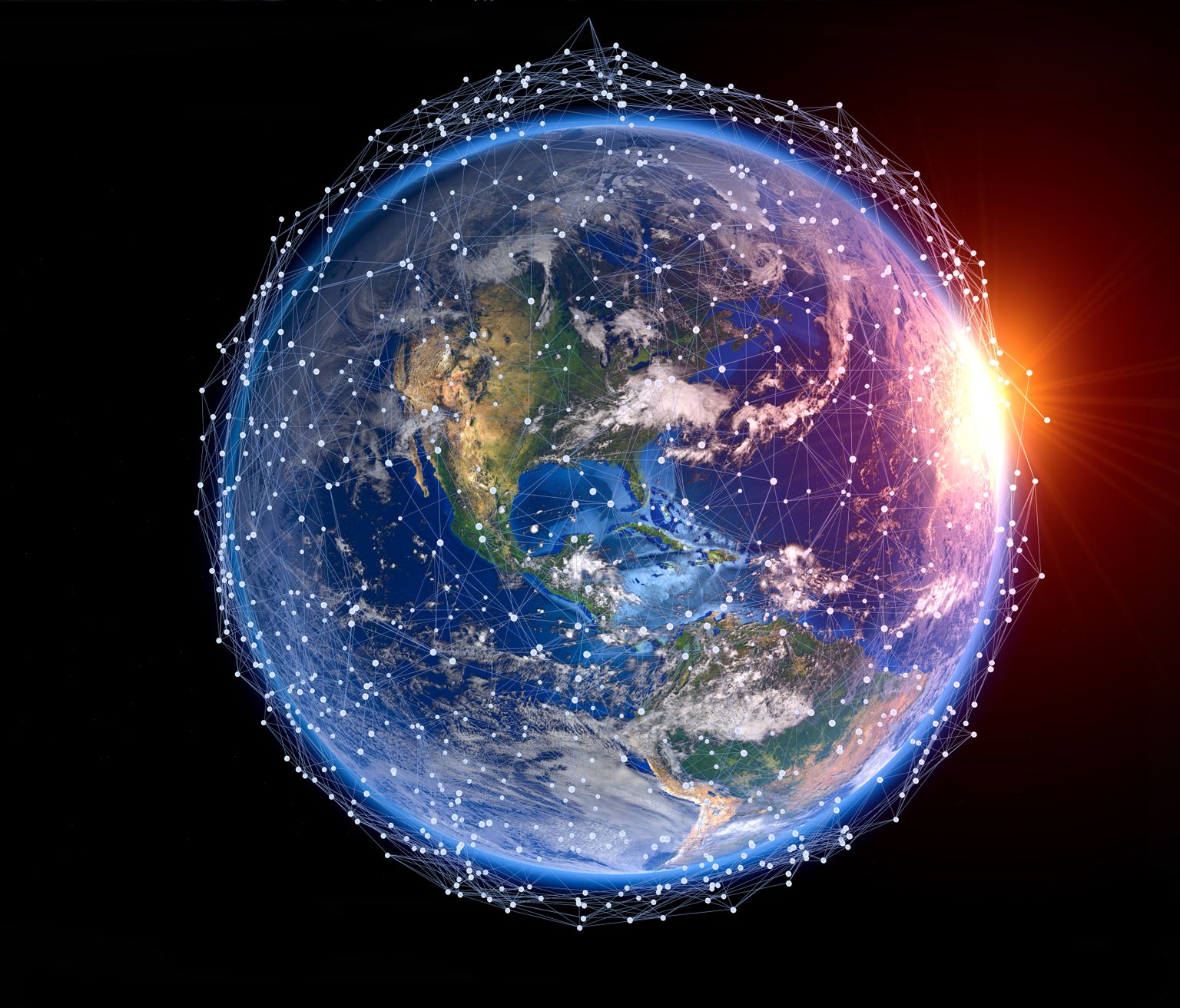 Meie planeedi ümber on satelliitide võrgustik. Pilt on illustreeriv