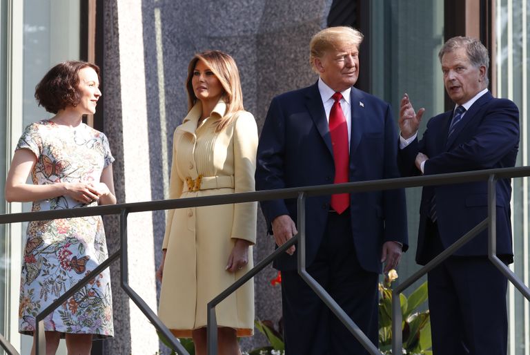 Soome presidendi naine Jenni Hauki, USA esileedi Melania Trump,USA president Donald Trump ja Soome president Sauli Niinisto Helsingis
