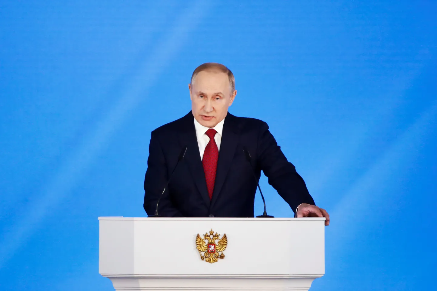 Venemaa president Vladimir Putin esinemas aastakõnega Moskva Maneežis.