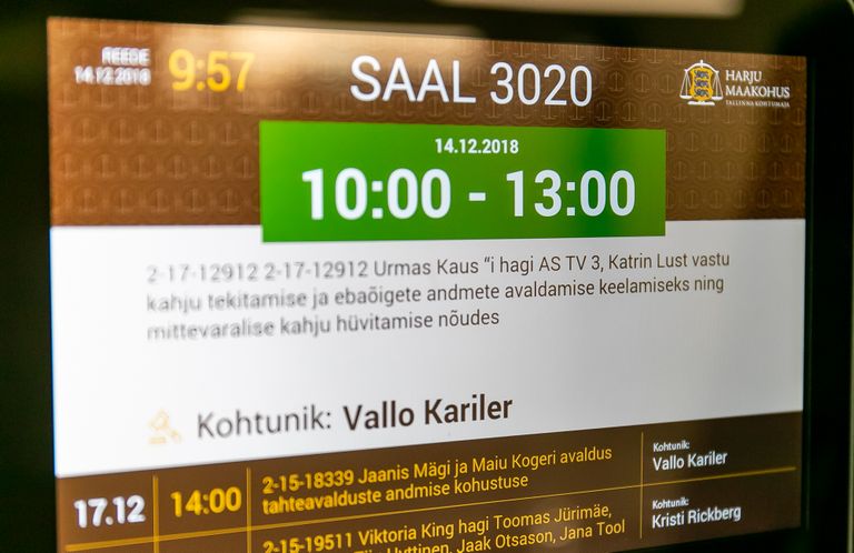 Urmas Kaus ´i hagi AS TV 3, Katrin Lust vastu kahju tekitamise ja ebaõigete andmete avaldamise keelamiseks. Harju maakohus.