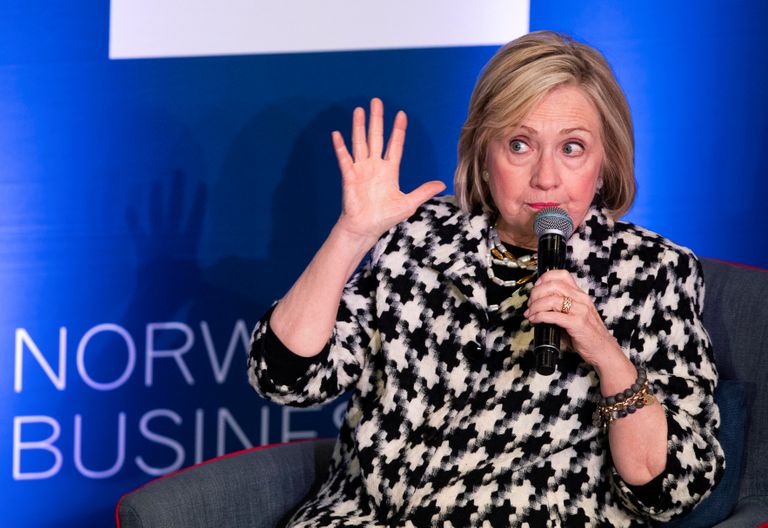 USA endine välisminister ja 2016. aasta presidendikandidaat Hillary Clinton esinemas 8. märtsil 2019 Oslos Norra ärikoolis