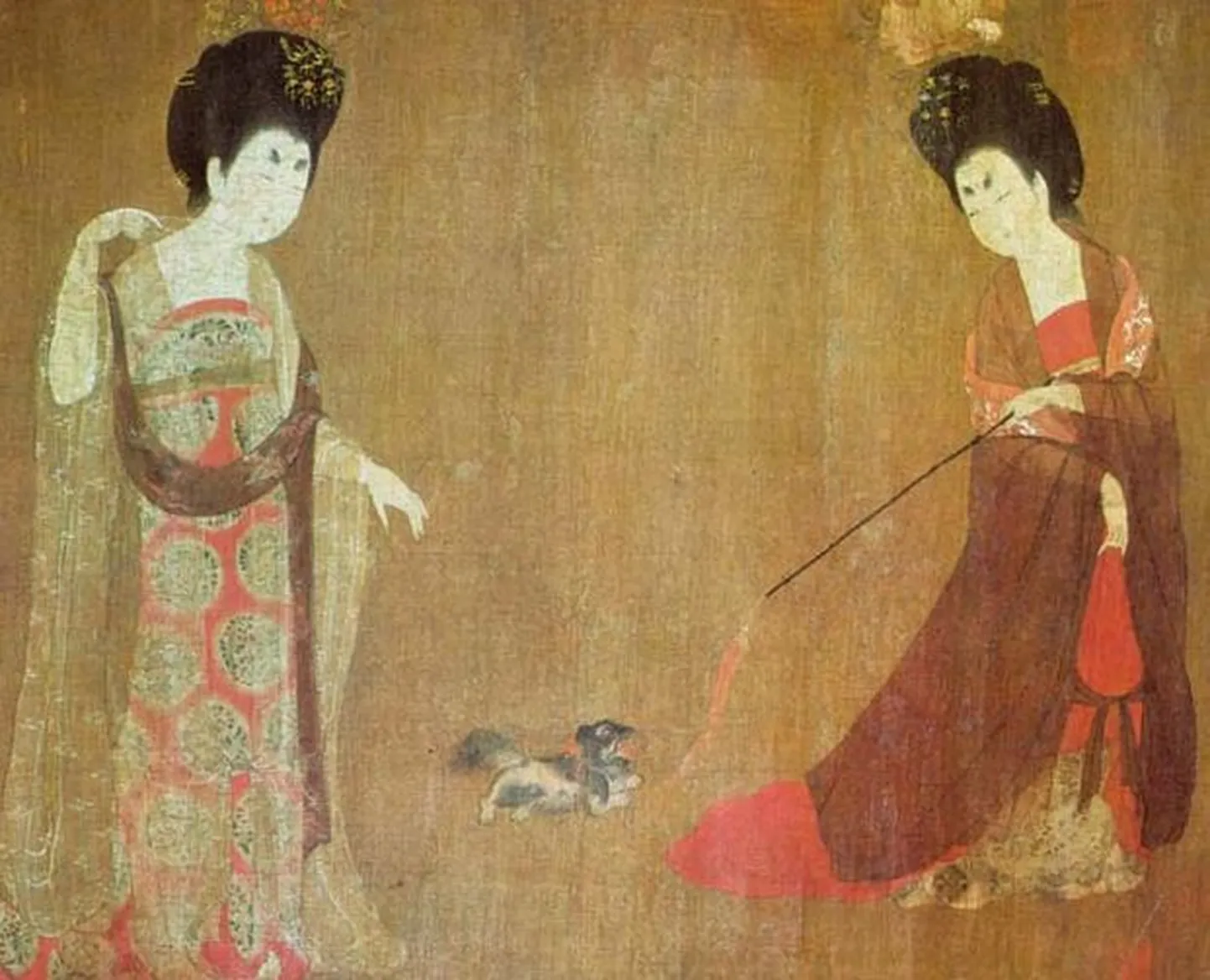 8. sajandist pärit maal, millel on kujutatud Tangi dünastia ajastu konkubiine