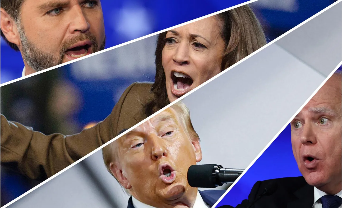 USA presidendi- ja asepresidendikandidaadid: James David Vance, Kamala Harris, Donald Trump, Tim Walz.