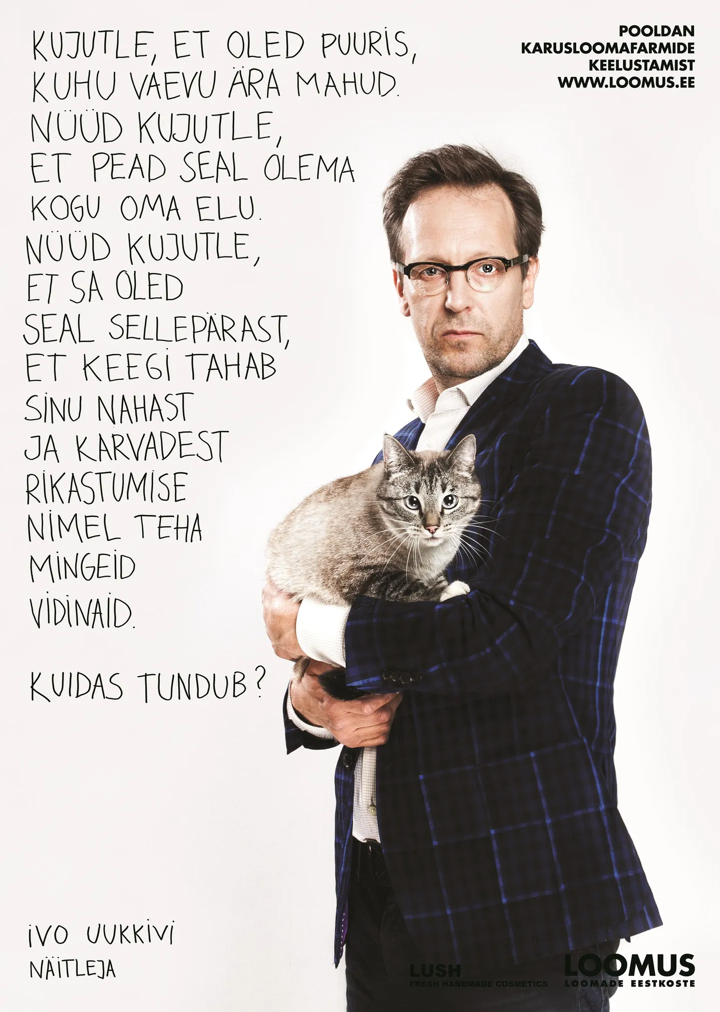 Näitleja Ivo Uukkivi toetab karusloomafarmide keelustamist Eestis.
