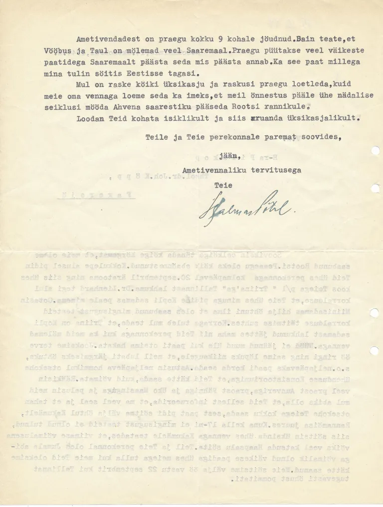 Hjalmar Pöhli kiri Johan Kõpule, 14.10.1944. FOTO: