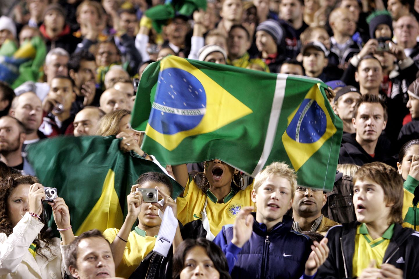Болельщики сборной Бразилии по футболу.