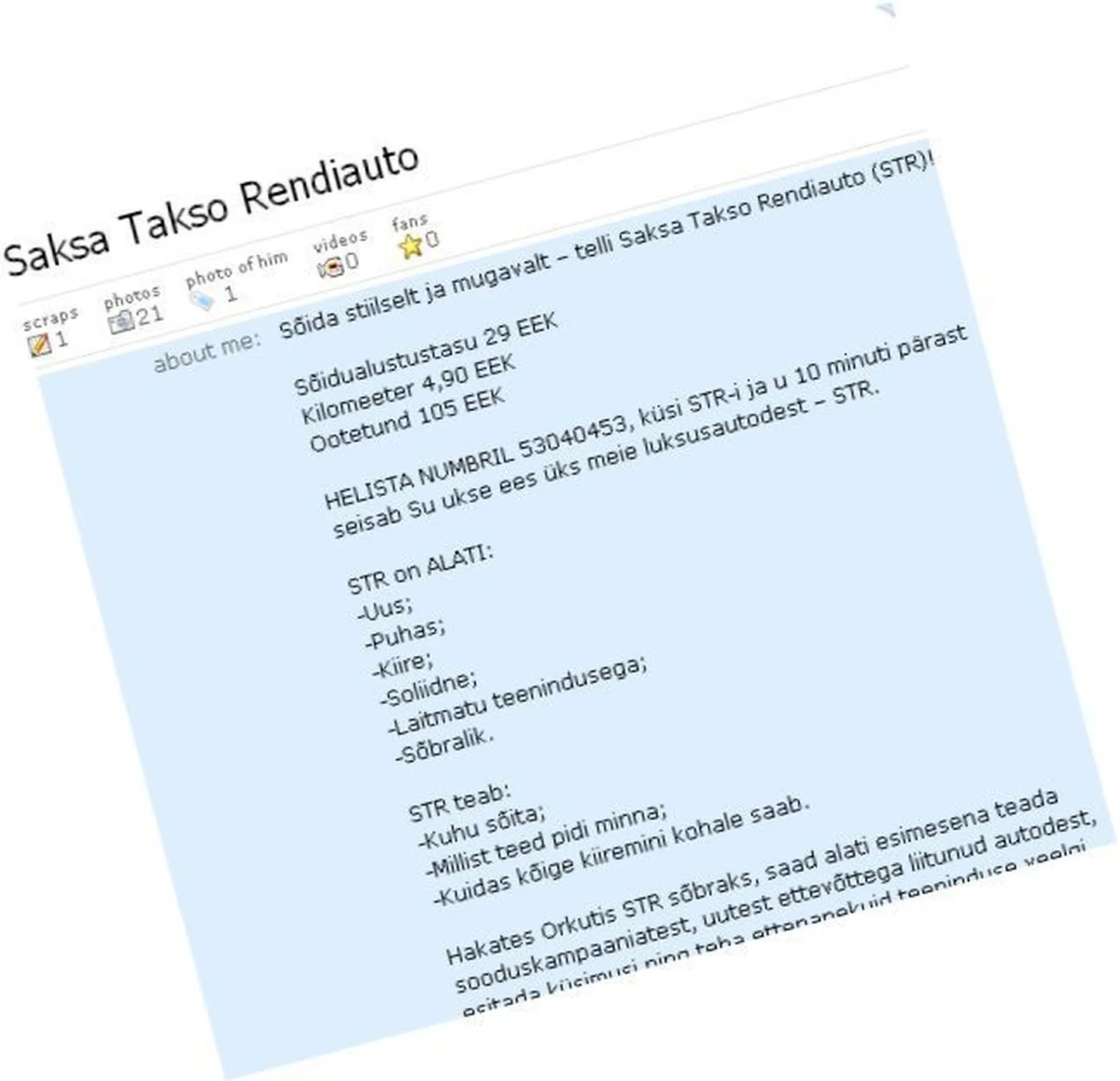 Fragment suhtlusportaalist Orkut.