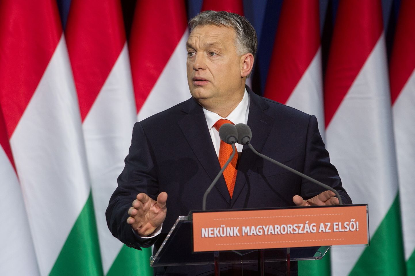 Ungari peaminister Viktor Orbán 18. veebruaril 20. korda aastakõnet pidamas.