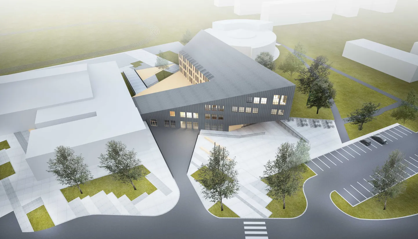 Будущее здание Йыхвиской основной школы соединят с оставшейся от старой школы частью со столовой и актовым залом, а также со спортхоллом и госгимназией.