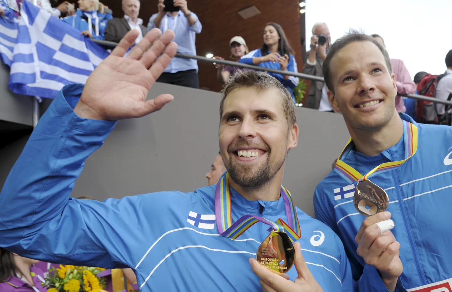 Antti Ruuskanen (vasakul) ja Tero Pitkämäki möödunud aasta EMil