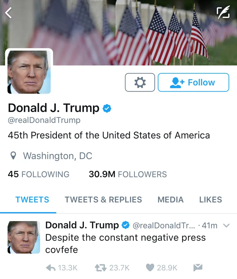 Donald Trumpi Twitteri konto.