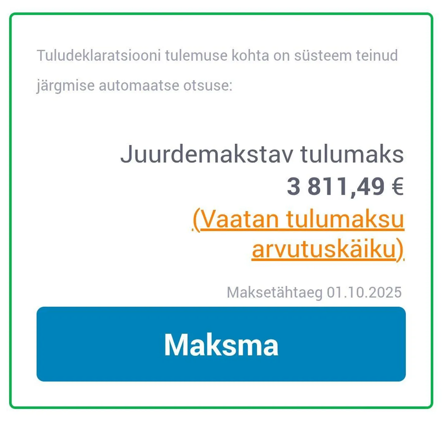 Väljavõte tuludeklaratsioonist.
