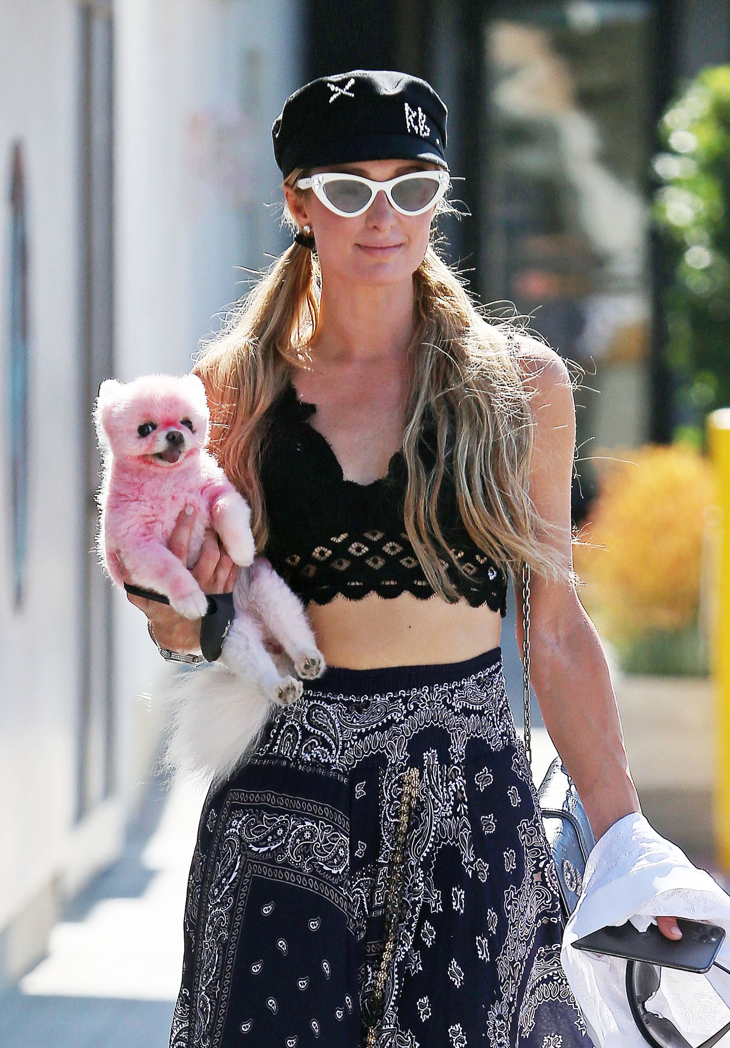 Paris Hilton oma sülekoeraga Malibu tänaval.
