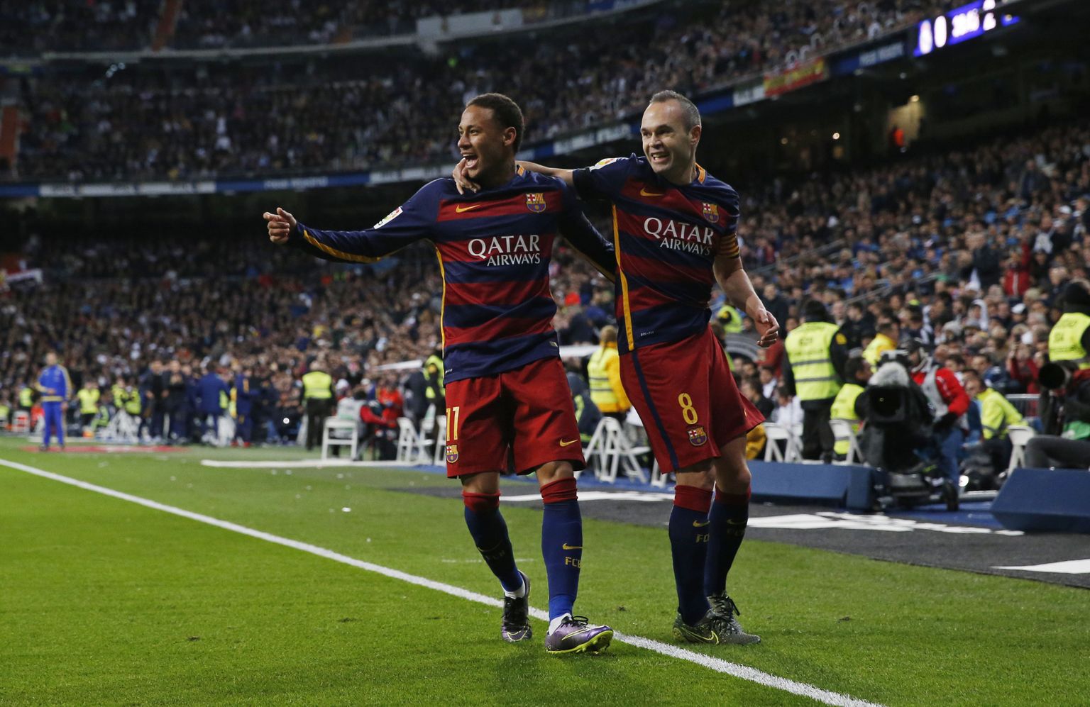 Neymar (vasakul) ja Andres Iniesta said mõlemad Madridi Reali vastu laupäeval värava kirja.