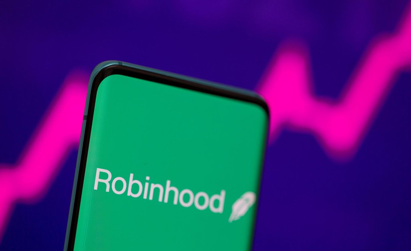 Robinhood logo mobiiltelefoni ekraanil.