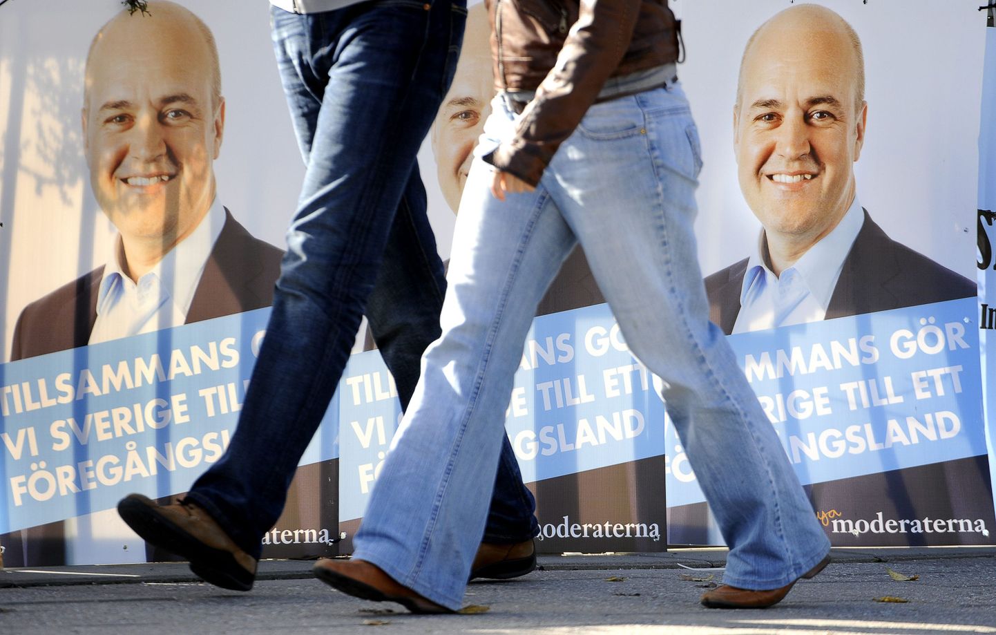 Peaministri Fredrik Reinfeldti näopildiga valimisreklaam Stockholmis.