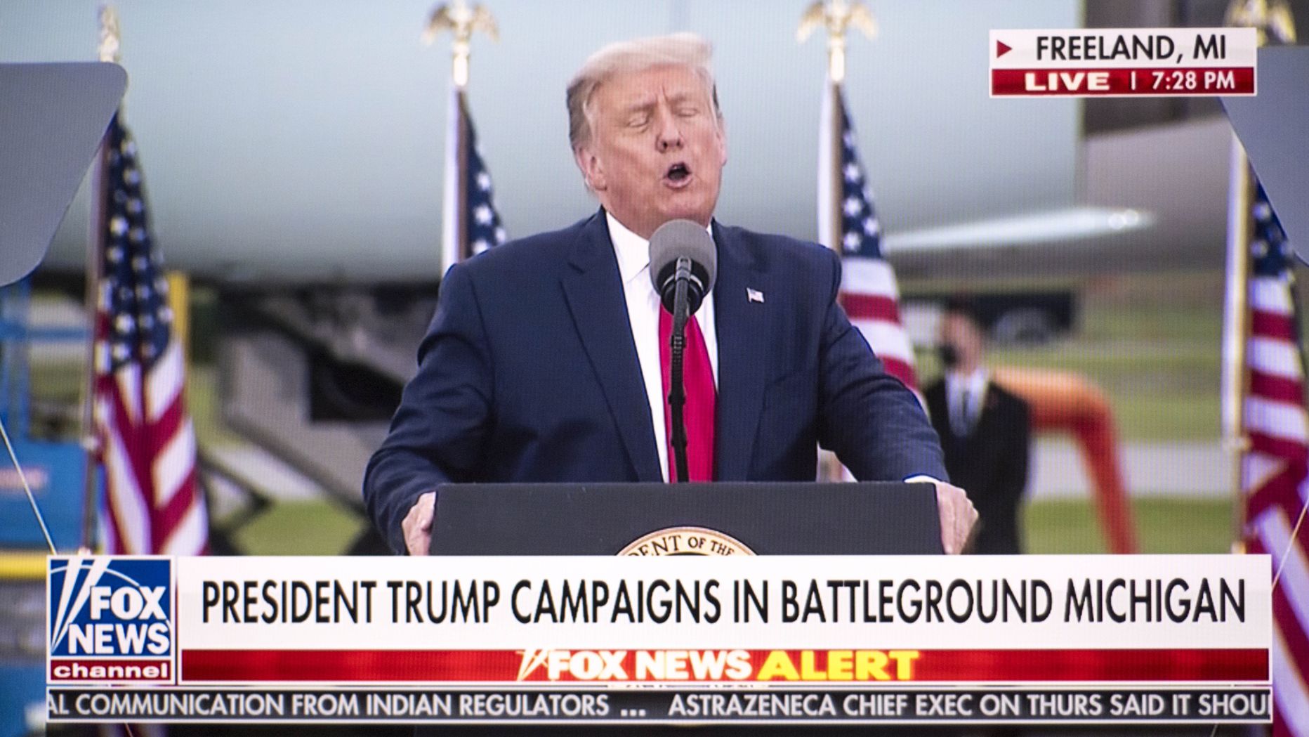 Fox News kajastamas president Donald Trumpi kampaaniaüritust 10. septembril Michiganis.